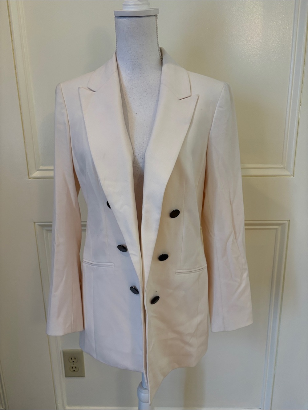 Bar III Double-Breasted Cream Blazer with Metallic Buttons